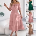 thumbnail image 1 of Mifsaly Womens Off Shoulder A Line Dresses Midi Short Sleeve Flowy Smocked Waist Dress Ruffle Tiered Hem Elegant Wedding Guest Party Sundress M, 1 of 8