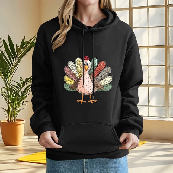 Mifsaly Womens Oversized Halloween Hoodie Funny Turkey Graphic Fall Thanksgiving Pullover Sweatshirts Women Casual Novelty Autumn Holiday Clothes Black,M