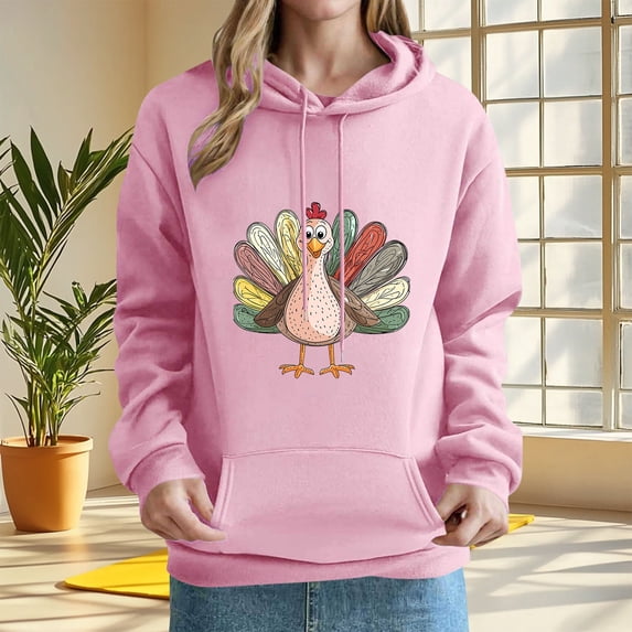 Mifsaly Womens Oversized Halloween Hoodie Funny Turkey Graphic Fall Thanksgiving Pullover Sweatshirts Women Casual Novelty Autumn Holiday Clothes Pink,S