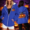 thumbnail image 1 of Mifsaly Womens Oversized Halloween Hoodie Spooky Graphic Zip Up Hooded Sweatshirt Casual Fall Long Sleeve Jacket for Party Everyday Novelty Blue,S, 1 of 8