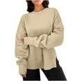 thumbnail image 1 of Mifsaly Womens Oversized Sweatshirt Crewneck Long Sleeve Loose Pullover Drop Shoulder Side Spilt Sweatshirts Soild Color Thick Warm Fall Tops with Thumb Hole 2025 Fashion Y2K Outfits, 1 of 7