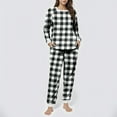 thumbnail image 1 of Mifsaly Womens Pajama Set Plaid Fuzzy Fleece Warm Pjs 2 Piece Long Sleeve Crewneck Thermal Sleepwear High Waist Cozy Pants with Pockets Lounge Matching Outfits Winter Homewear, 1 of 5