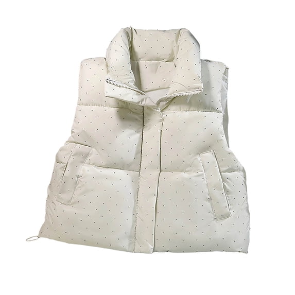 Mifsaly Womens Puffer Vest Stand Collar Sleeveless Quilted Jacket Lightweight Warm Casual Winter Outerwear with Pockets for Travel Daily White,XL