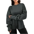 thumbnail image 1 of Mifsaly Womens Pullover Sweatshirt Oversized Thick Warm Long Sleeve Sweatshirts Pleated Side Plit Baggy Tops with Thumb Hole 2025 Fashion Workout Outfits, 1 of 4