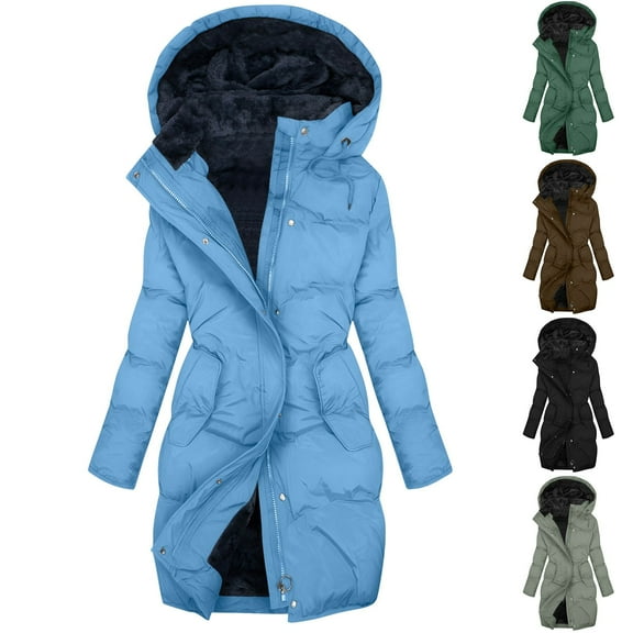 Mifsaly Womens Quilted Jacket Plus Size Fleece Lined Zip up Waterproof Hooded Padded Coats Long Sleeve Buttons Thicken Warm Down Jackets with Pockets Thermal Winter Outerwear 2025 Parka Outfits