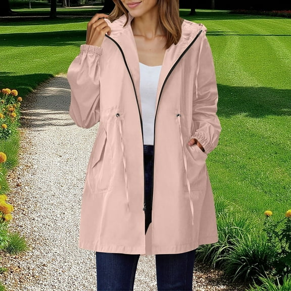 Mifsaly Womens Rain Jacket with Hood Waterproof Lightweight Long Raincoat Zip up Soild Color Tunic Windbreaker Jackets with Pockets 2025 Hiking Climbing Outdoor Coats