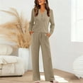 thumbnail image 1 of Mifsaly Womens Ribbed Lounge Set Fall Leisure Wear 2 Piece V-Neck 3 Buttons Long Sleeve Pullover Tops & Cozy Wide Leg Pants with Pockets 2025 Matching Airport Travel Business Outfits, 1 of 7
