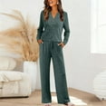 thumbnail image 1 of Mifsaly Womens Ribbed Lounge Set Fall Leisure Wear 2 Piece V-Neck 3 Buttons Long Sleeve Pullover Tops & Cozy Wide Leg Pants with Pockets 2025 Matching Airport Travel Business Outfits, 1 of 7