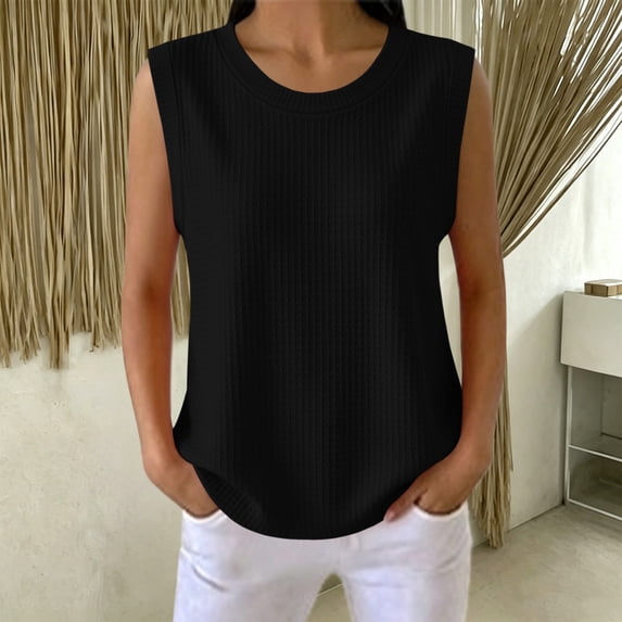 Mifsaly Womens Ribbed Sleeveless Tank Tops Casual Crewneck Muscle Shirts Summer Loose Fit Basic Activewear Undershirts Black,XL