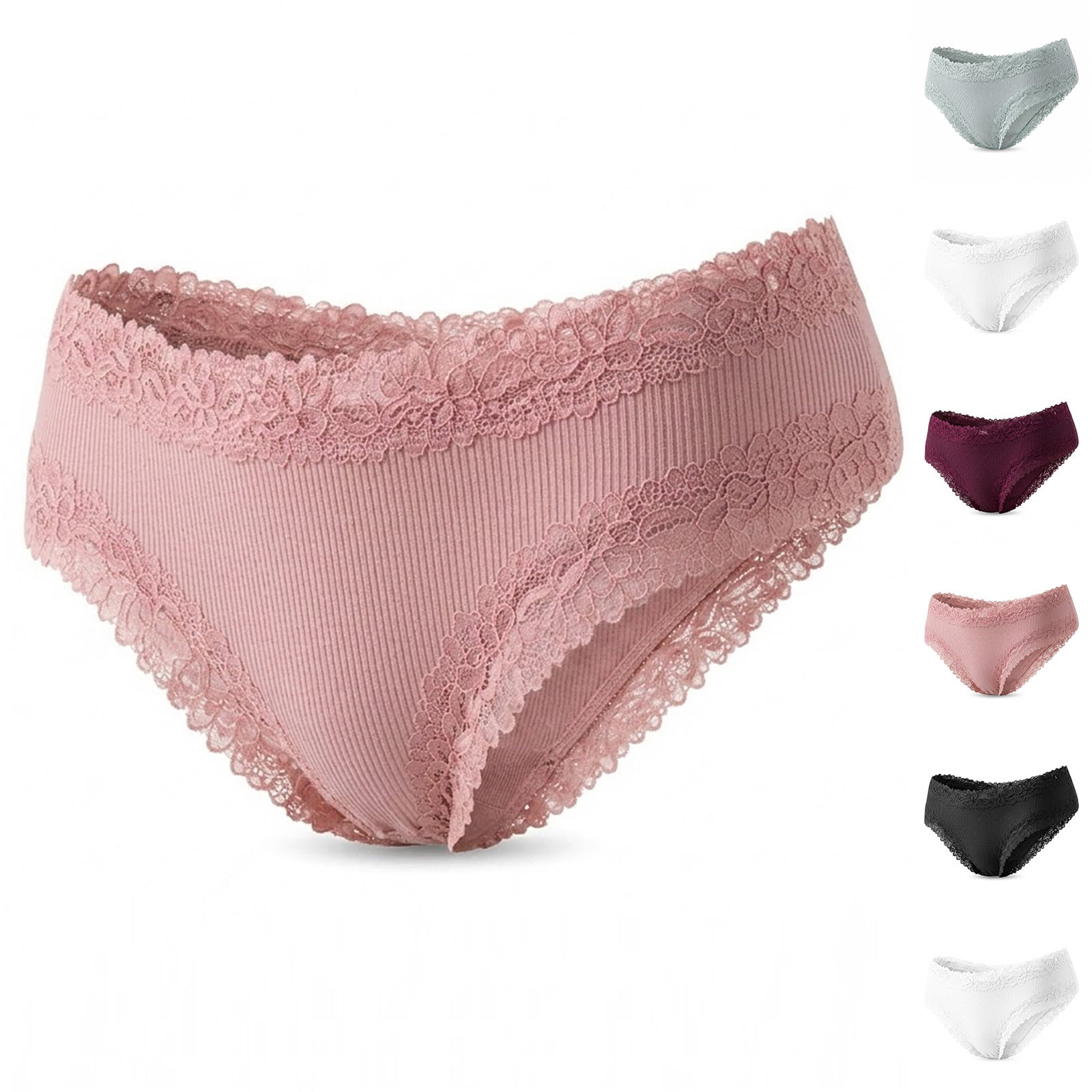 Ladies Ribbed Briefs Mifsaly Womens Ribbed Underwear Mid Rise Briefs with Floral Lace Trim ...