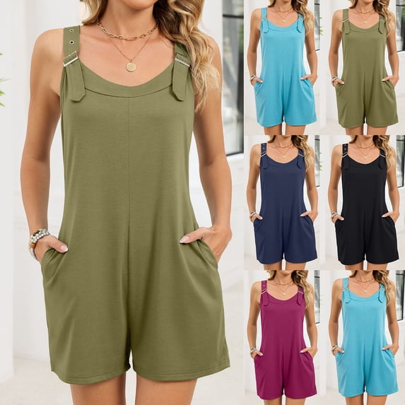 Mifsaly Womens Rompers Adjustable Straps Summer Casual Romper Sleeveless Overall Shorts Comfortable Loose One Piece Jumpsuit with Pockets S