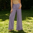 thumbnail image 1 of Mifsaly Womens Ruffle Hem Wide Leg Pants High Waist Button Fly Flare Pants Lightweight Loose Fit Flowy Summer Casual Outfits with Pockets Purple,L, 1 of 6