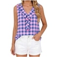 thumbnail image 1 of Mifsaly Womens Ruffle V Neck Tank Tops Plaid Sleeveless Blouse Elegant Flounce Trim Summer Shirts Lightweight Fashion Casual Loose Fit Tunic Top Purple,S, 1 of 5
