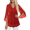 thumbnail image 1 of Mifsaly Womens Sequin Christmas Top Ruffle 3/4 Sleeve Glitter Tops Loose Tunic Xmas Party Elegant Shirts V-Neck Fashion Holiday Blouse 2025 Festival Dressy Casual Outfits, 1 of 7