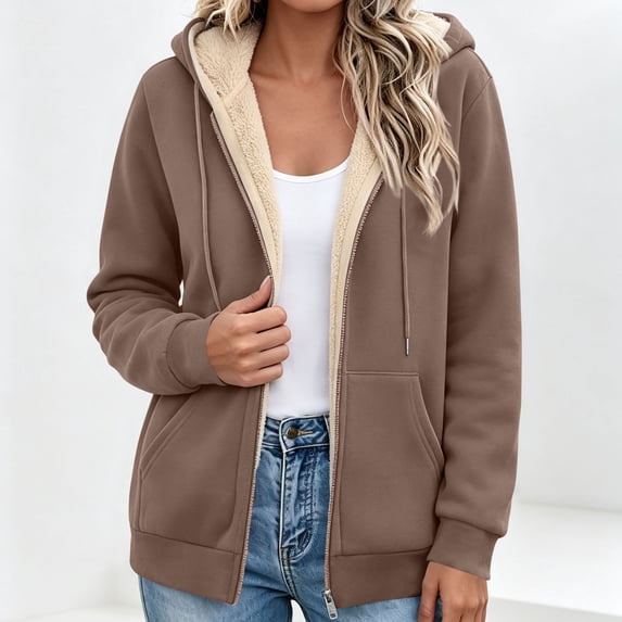 Mifsaly Womens Sherpa Fleece Lined Jackets Full Zip Hoodies Fall Winter Thermal Daily Going Out Athletic Casual Outfits with Pockets