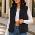 thumbnail image 1 of Mifsaly Womens Sherpa Fleece Vest Sleeveless Zip Up Jacket Stand Collar Warm Cozy Winter Outerwear Soft Casual Lightweight Layering Waistcoat Black,L, 1 of 7
