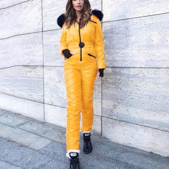 Mifsaly Womens Ski Suit Elastic Waist Tunic Waterproof Insulated Snowsuit Women Windproof Warm Snow Suit Winter Outdoor Hooded Snowboarding Jumpsuit with Pockets S