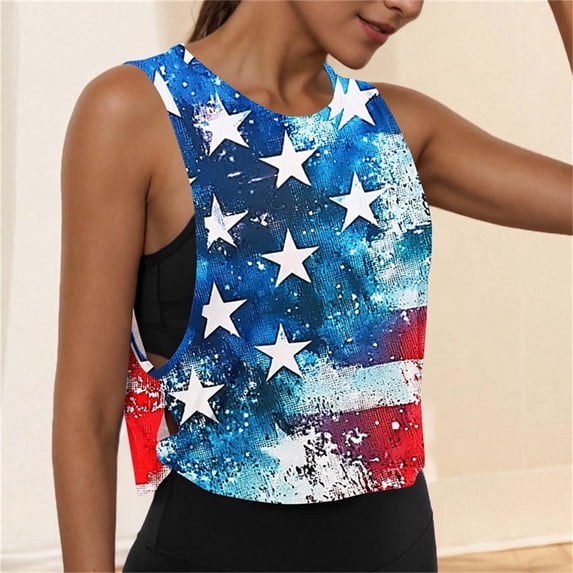 Mifsaly Womens Sleeveless Workout Tops American Flag Patriotic Tank Top Side Cutout Summer Muscle Shirt 4Th Of July Independence Day Athletic Outfits M