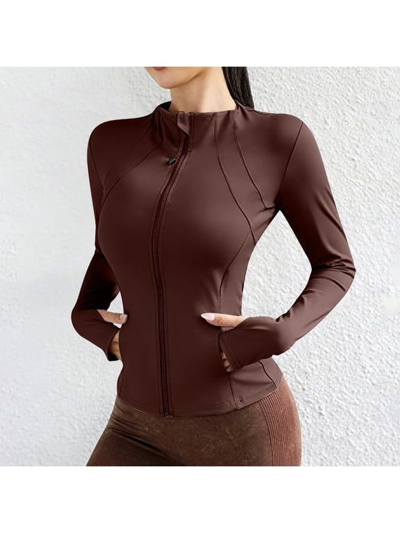 Womens Slim Fit Workout Jacket Sun Protection Full Zip Lightweight Athletic Track Jackets with Thumbholes and Pockets Outdoor Running Yoga Workout Clothes M
