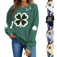 thumbnail image 1 of Mifsaly Womens St Patricks Day Sweatshirt Shamrock Graphic Long Sleeve Shirts Crewneck Heart Print Loose Dressy Casual Blouse Irish Festival Green Outfits S, 1 of 7