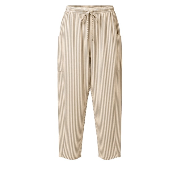 Mifsaly Womens Striped Pants High Waisted Drawstring Palazzo Trousers with Pockets Flowy Loose Fit Vacation Casual Summer Boho Clothes Coffee,XXL