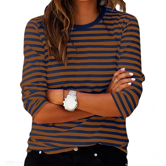 Mifsaly Womens Striped Shirt Crewneck 3/4 Sleeve Cotton Tops Comfortable Everyday Summer T-Shirts S