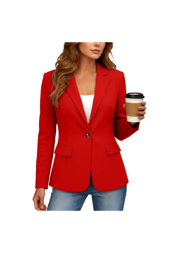 Womens Suit Jacket Slim Fit Classic Lapel Long Sleeve Work Office Blazers Single Button Professional Business Casual Blazer Coats Red,XXL
