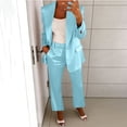 thumbnail image 1 of Mifsaly Womens Suits 2 Piece Set Business Casual Silk Satin Open Front Long Sleeve Jacket and Straight Leg Pants with Pockets Lightweight Soft Office Work Matching Outfits Light Blue,XXXL, 1 of 5