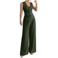 thumbnail image 1 of Mifsaly Womens Suits 2 Piece Set Business Casual office Matching Outfits Button Down Vest Top and High Waisted Wide Leg Trousers with Pockets Green,S, 1 of 5