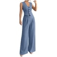 thumbnail image 1 of Mifsaly Womens Suits 2 Piece Set Business Casual office Matching Outfits Button Down Vest Top and High Waisted Wide Leg Trousers with Pockets Blue,XXL, 1 of 5