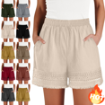thumbnail image 1 of Mifsaly Womens Summer Casual Shorts Elastic Waist Lounge Shorts with Pockets Eyelet Embroidery Lace Trim Tassel Hem Vacation Boho Beach Shorts S, 1 of 8