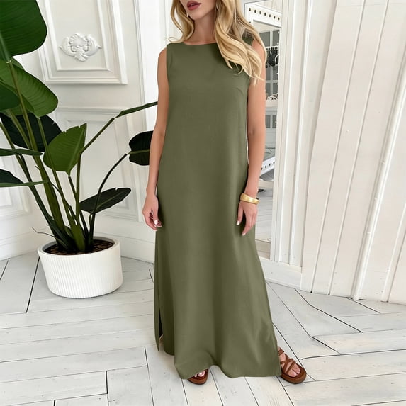 Mifsaly Womens Summer Dresses Sleeveless Linen Dress Maxi Lightweight Flowy Beach Vacation Travel Spring Summer Outfits XXL