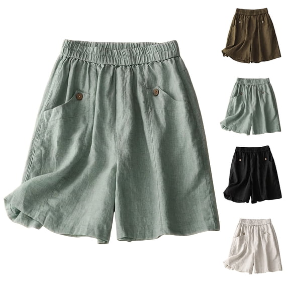 Mifsaly Womens Summer Shorts Button Details High Waisted Wide Leg Shorts with Pockets Lightweight Relaxed Fit Daily Wear Casual Summer Outfits Green,XXXL