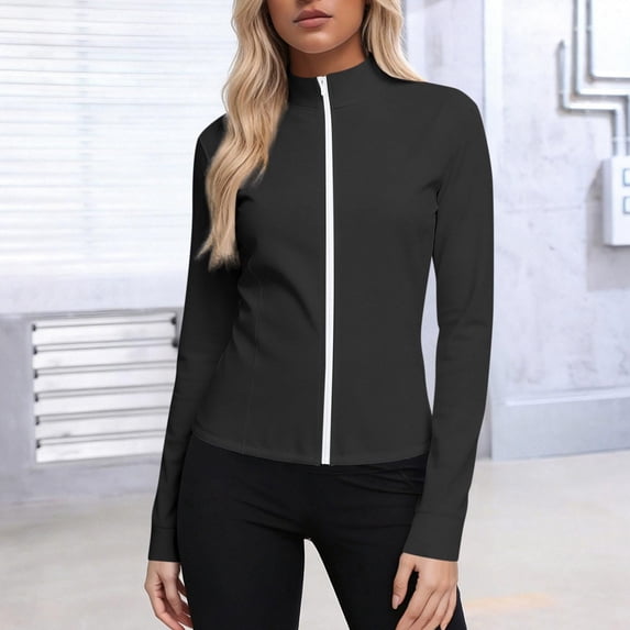 Mifsaly Womens Sun Protection Jacket Upf 50+ Lightweight Full Zip Slim Fit Athletic Workout Top Mock Neck Long Sleeve Running Track Jackets with Pockets M