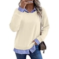 thumbnail image 1 of Mifsaly Womens Sweatshirt Fake Two Piece Layered Look Sweatshirts Striped Patchwork Work Office Pullover Tops Beige,L, 1 of 9