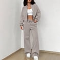 thumbnail image 1 of Mifsaly Womens Sweatsuits 2 Piece Outfit Zip Up Cropped Bomber Jacket and Wide Leg Sweatpants Fall Winter Y2K Street Workout Lounge Matching Outfits, 1 of 6