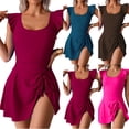 thumbnail image 1 of Mifsaly Womens Swim Dress Ruffle Sleeve One Piece Swimsuit Flattering Ruched Bathing Suit with Skirt Full Coverage Slim Fit Swimwear for Cruise Beach Pool Holiday M, 1 of 6