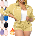 thumbnail image 1 of Mifsaly Womens Track Suits 2 Piece Set Workout Full Zip Jacket and High Waisted Running Shorts with Pockets Striped Athletic Gym Jogging Suits Yellow,S, 1 of 9