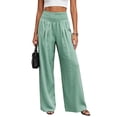 thumbnail image 1 of Mifsaly Womens Travel Pants High Waisted Wide Leg Flowy Pants Relaxed Fit Summer Beach Lounge Bottoms for Vacation and Everyday Green,S, 1 of 4