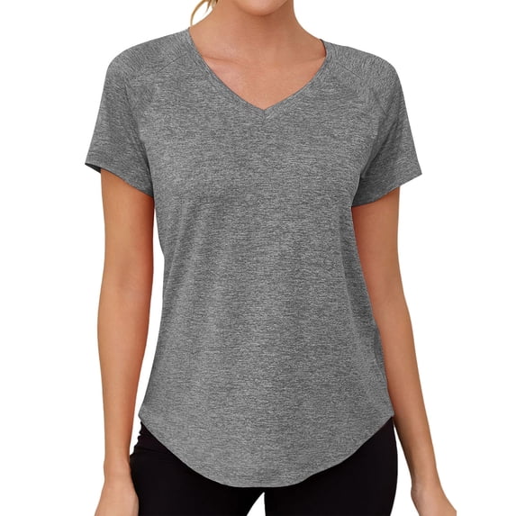 Mifsaly Womens V Neck Short Sleeve Workout Shirts Raglan Sleeve Athletic T-Shirts Lightweight Breathable Gym Training Running Tops Gray,XXL
