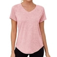 thumbnail image 1 of Mifsaly Womens V Neck Short Sleeve Workout Shirts Raglan Sleeve Athletic T-Shirts Lightweight Breathable Gym Training Running Tops Pink,M, 1 of 8