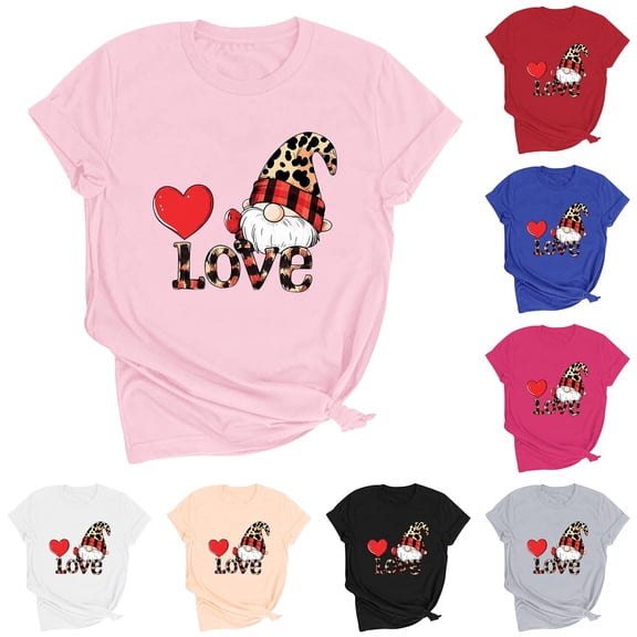 Mifsaly Womens Valentines Shirt Cute Heart Print Short Sleeve Blouse Loose Slim Fit Crewneck Pullover Tops Girlfriend Gifts Festival Funny T-Shirts 2026 Spring Summer Outfits