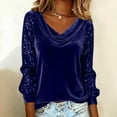 thumbnail image 1 of Mifsaly Womens Velvet Top Cowl Neck Sequin Shirt Patchwork Long Sleeve Glitter Tops Business Elegant Blouse Travel Work Trendy T-Shirts with Elastic Cuffs S, 1 of 5