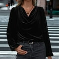 thumbnail image 1 of Mifsaly Womens Velvet Top Loose Long Sleeve Cowl Neck Office Blouse Elegant Cocktail Evening Party Velour T-Shirts Vintage Fashion Office Shirts Soft Cozy Streetwear Black XXL, 1 of 7