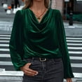 thumbnail image 1 of Mifsaly Womens Velvet Top Loose Long Sleeve Cowl Neck Office Blouse Elegant Cocktail Evening Party Velour T-Shirts Vintage Fashion Office Shirts Soft Cozy Streetwear Green XL, 1 of 7