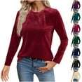 thumbnail image 1 of Mifsaly Womens Velvet Top Pullover Ribbed Business Blouses Vintage Crewneck Long Sleeve Work T-Shirts Elegant Fall Winter Pullover Shirts Ladies Fashion Workwear Wine XL, 1 of 9