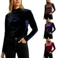 thumbnail image 1 of Mifsaly Womens Velvet Top Turtleneck Long Sleeve Shirts Slim Fit Basic Thermal Undershirts Spring Winter Velour Blouse M, 1 of 6