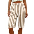 thumbnail image 1 of Mifsaly Womens Vertical Striped Bermuda Shorts High Waisted Knee Length Casual Shorts with Pockets Lightweight Loose Office Travel Summer Clothes Yellow,S, 1 of 8