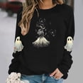 thumbnail image 1 of Mifsaly Womens Vintage Magic Witch Graphic Crewneck Sweatshirt Elegant Spooky Star Print Long Sleeve Pullover Cozy Fleece Top for Autumn Halloween Party Novelty Costume Black,M, 1 of 5