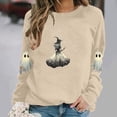 thumbnail image 1 of Mifsaly Womens Vintage Magic Witch Graphic Crewneck Sweatshirt Elegant Spooky Star Print Long Sleeve Pullover Cozy Fleece Top for Autumn Halloween Party Novelty Costume Khaki,L, 1 of 5